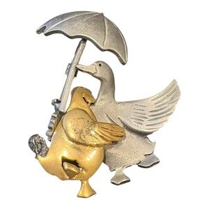 Ultra Craft Vintage Goose & Duck Brooch – Mixed Metal Signed Whimsical J19